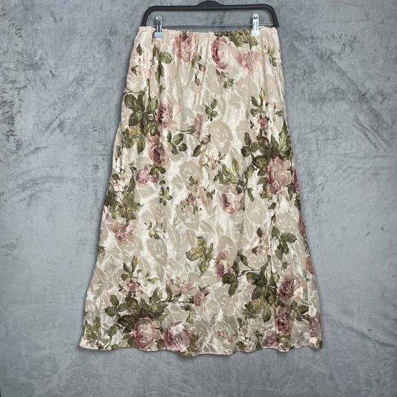 R&M Richards Dresses & Skirts - Vintage 90s Cottagecore Crinkle Satin Maxi Skirt Plus 18 Floral Stretch Waist